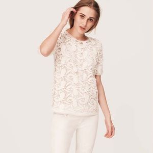 LOFT Paisley Lace Crochet Pink Shirt